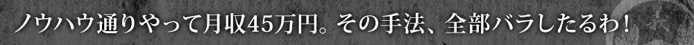 ノウハウ通りやって月収45万円。その手法、全部バラしたるわ！